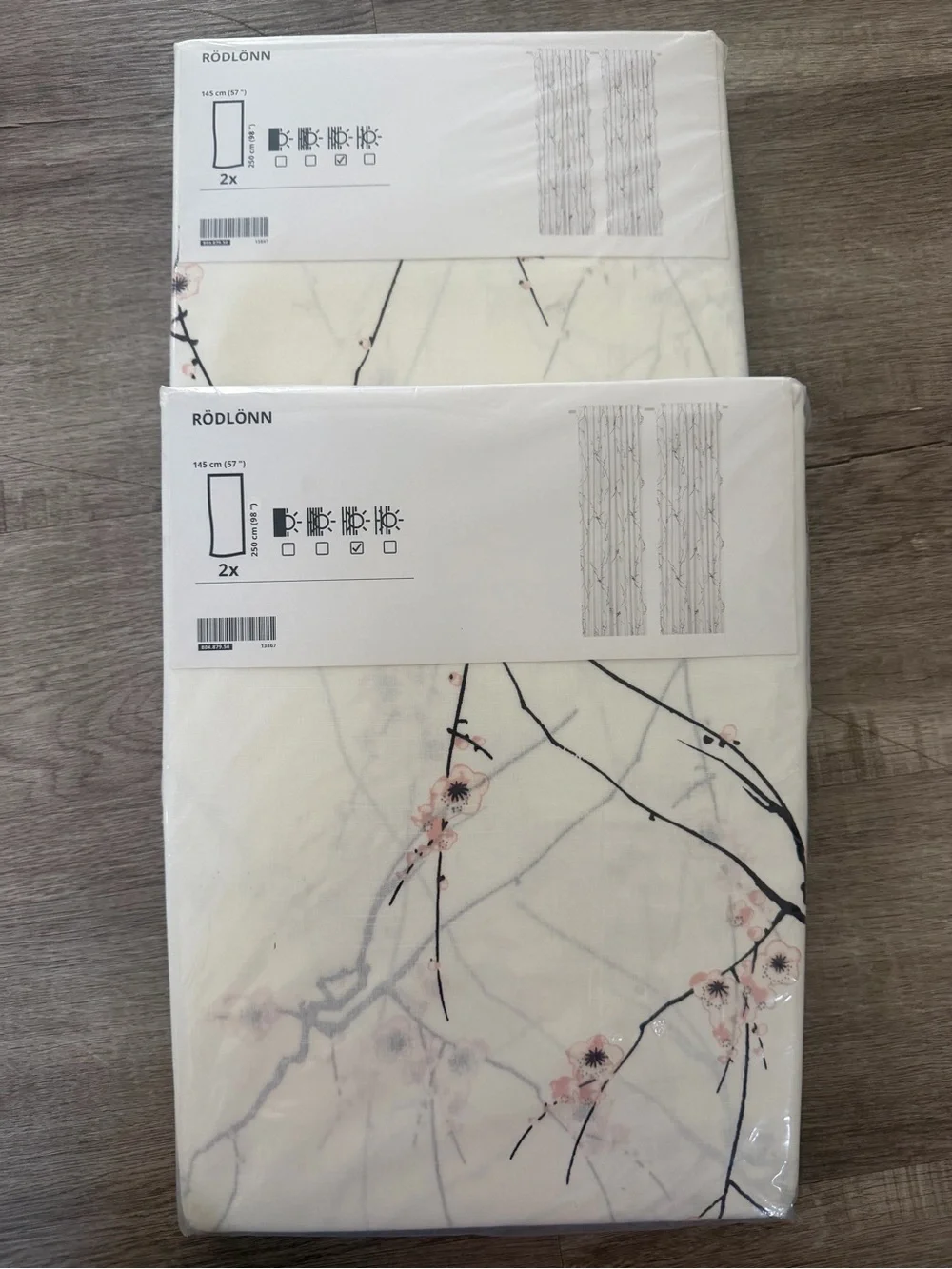 IKEA - RÖDLÖNN Floral Branch Window Curtains - Soft White with Blush Pink